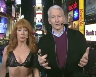 Anderson Cooper and co-host Kathy Griffin in Times Square on New year's Eve.