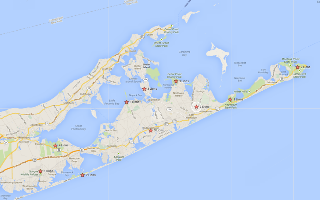 Locations lions will be released in the Hamptons to hunt deer. Interactive map below.