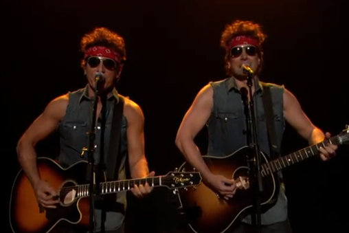 Jimmy Fallon, as Bruce Springsteen, and Bruce Springsteen.