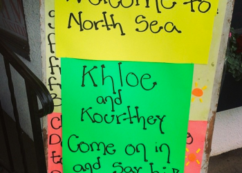 A welcome sign in the Hamptons hamlet of North Sea for the Kardashians.