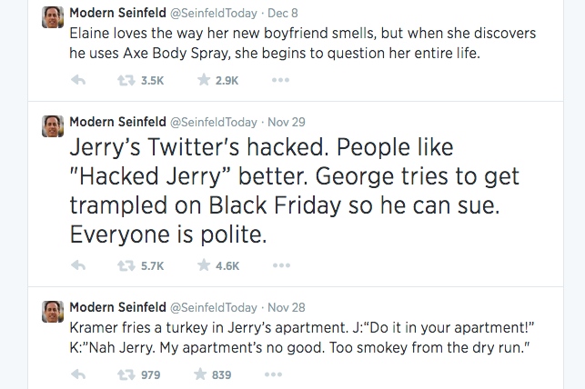 Modern Seinfeld by @SeinfeldTodayModern Seinfeld by @SeinfeldToday