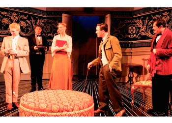 Michael Benz, Aloysius Gigl, Julia Motyka, Carson Elrod and Richard Kind in Travesties at Bay Street Theater. Travesties at Bay Street Theater.