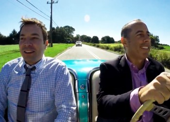Jimmy Fallon and Jerry Seinfeld driving in East Hampton on an episode of 
