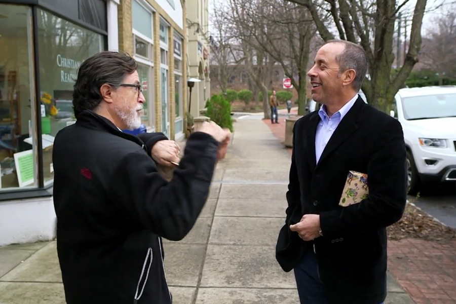 Stephen Colbert and Jerry Seinfeld on the season six finale of Comedians in Cars Getting Coffee.