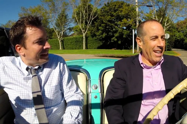 Jimmy Fallon and Jerry Seinfeld in Comedians in Cars Getting Coffee.