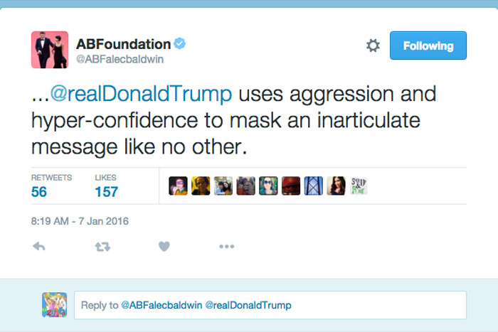 Alec Baldwin's tweet to Donald Trump on Thursday.