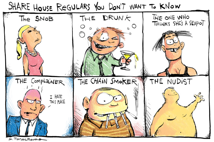 Share house cartoon by Mickey Paraskevas