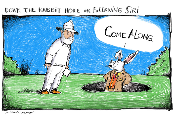Siri rabbit hole cartoon by Mickey Paraskevas
