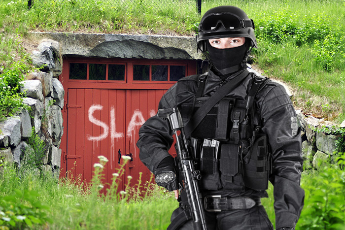 Police guard a historic Hamptons slawhut