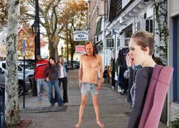 Mr. Sneiv attempts to elicit catcalls in Sag Harbor