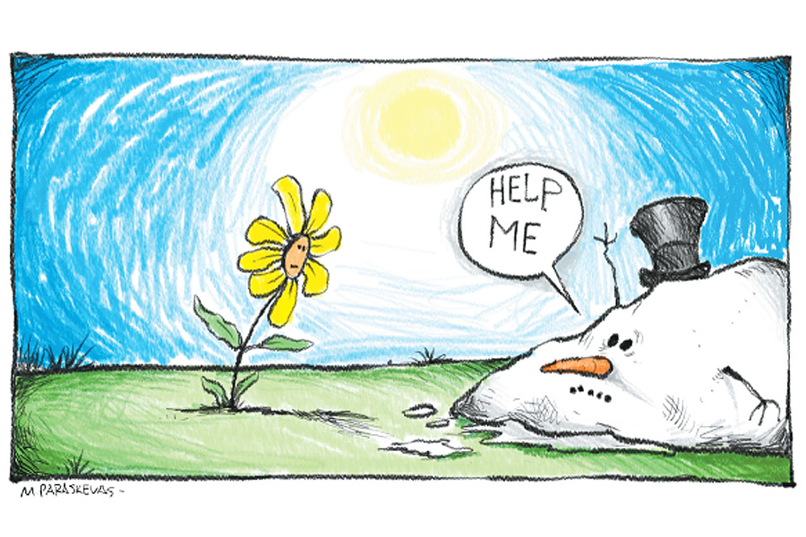 Snowman melting cartoon by Mickey Paraskevas