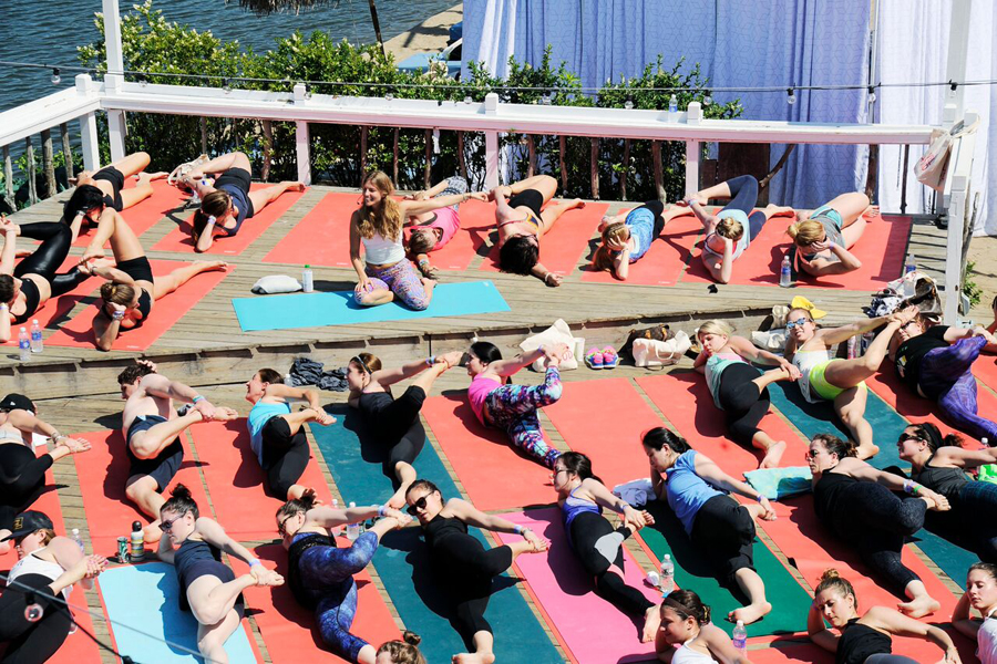 Yoga with Heather Lilleston at The Surf Lodge as a part of the Well + Good’s Surfside Salutations series.