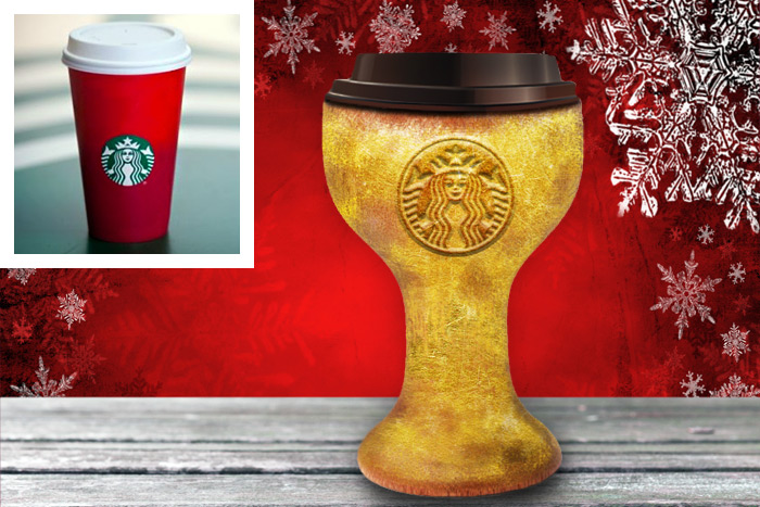 Starbucks new Christian-friendly coffee grail will replace the company's offensive red cups (inset)