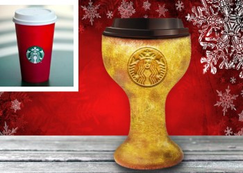 Starbucks new Christian-friendly coffee grail will replace the company's offensive red cups (inset)