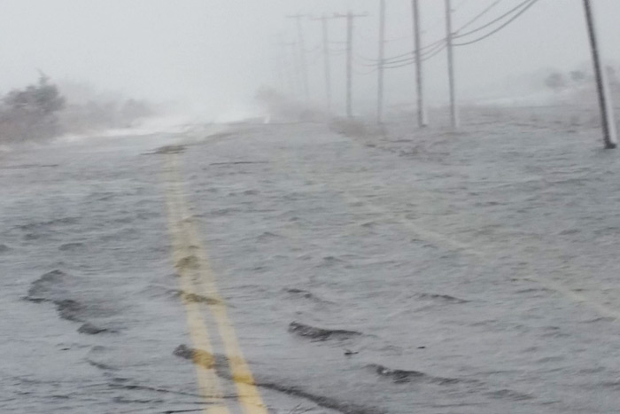 Napeague Meadow Road was completely flooded on Monday morning