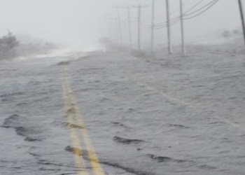 Napeague Meadow Road was completely flooded on Monday morning