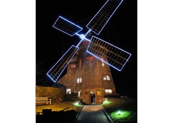 Stony Brook Southampton windmill, lighted for the holidays.