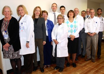 Southampton Hospital’s Gold-Plus Award recognition by the American Heart and Stroke Associations was an interdisciplinary team effort. Among the medical staff and Hospital employees who will continue to work to save lives and improve results for stroke patients are (l. to r.) Janet Woo RN, Stroke Coordinator; Katrin Diana RN, Emergency Department Nurse Manager; Neurologist Susan Elrich MD; Sharon Disunno RN, VP Quality Assurance; Darin Wiggins MD, Chair Emergency Medicine; Rahul Mahapatra, DO Resident; Mary Jane Galka RN, Nurse Manager; Neurologist Olga MacAbee MD; Kevin Unruh, Director of Radiology; Neurologist Behzad Maghsoudlou MD; Fred Weinbaum MD, Exec. VP, COO, CMO; Charles Arcoleo MD, Hospitalist; and Andrei Zaslavsky MD, Hospitalist