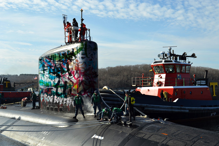 The Hamptons Police submarine was hit by graffiti artists over the weekend