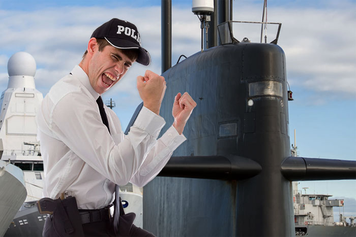Hamptons Police Submarine Unit captain Finn Zorn celebrates his acquittal on Wednesday