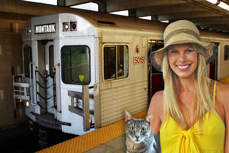 Beth Stern and cat friend on the Hamptons Subway