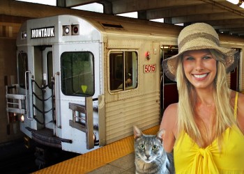 Beth Stern and cat friend on the Hamptons Subway