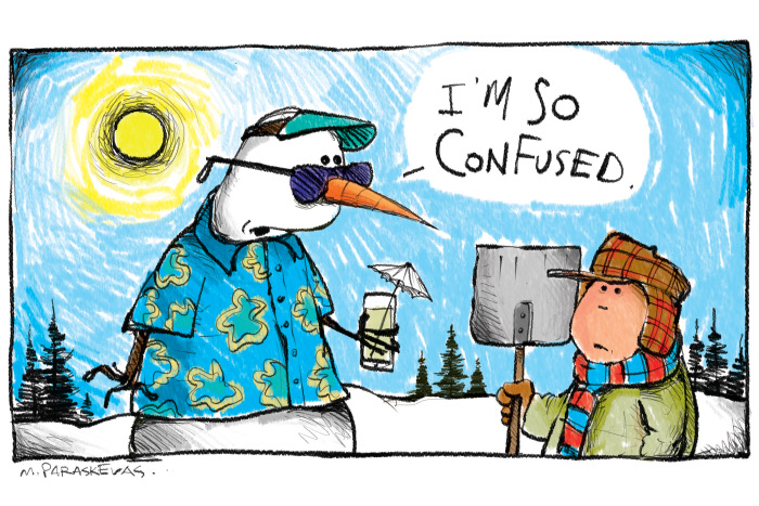 Summer in the winter cartoon by Mickey Paraskevas