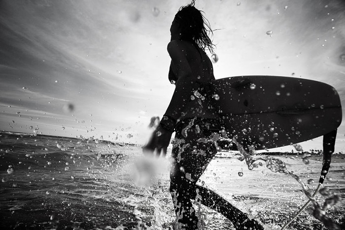 surfing black and white