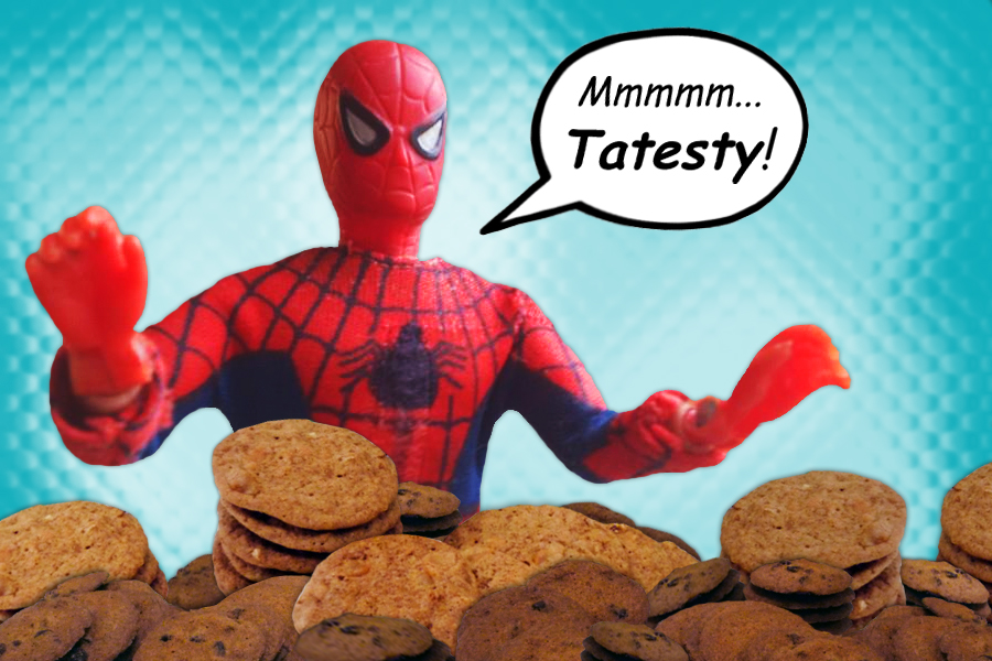 Mego Spiderman says Tates cookies are Tatesty!