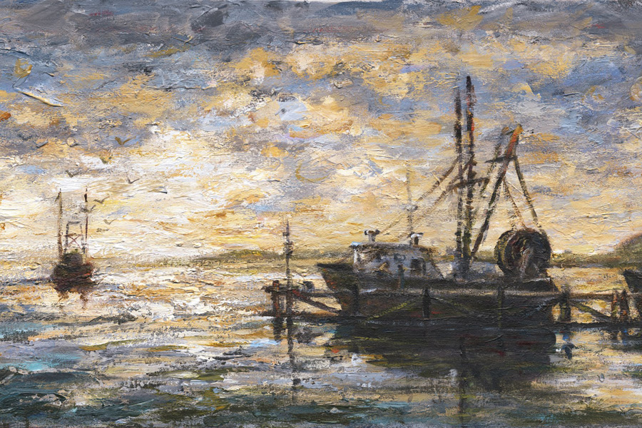 Detail of Terrence Joyce's "Docks, Greenport" painting donation