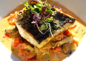 Striped bass at The Plaza Cafe.