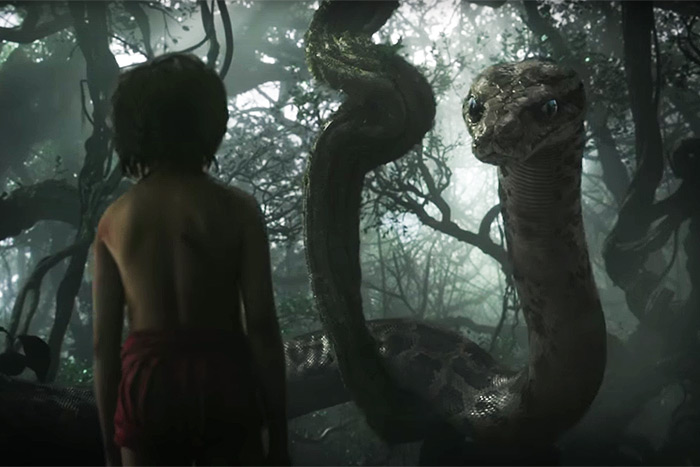 Scarlett Johansson's Kaa character and Mowgli in Disney's "The Jungle Book"