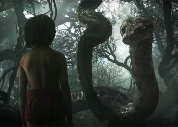 Scarlett Johansson's Kaa character and Mowgli in Disney's 