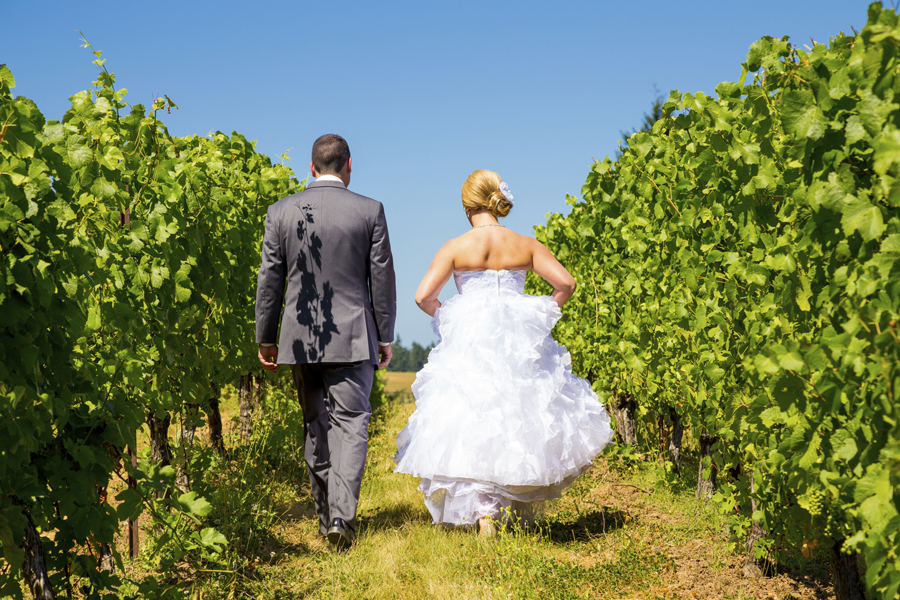 Bride and Groom Walking Away