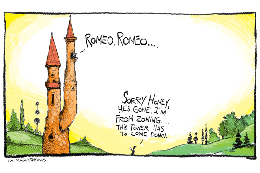 Tower cartoon by Mickey Paraskevas