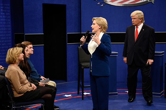 Alec Baldwin and Kate McKinnon portray Trump and Clinton on Saturday Night Live