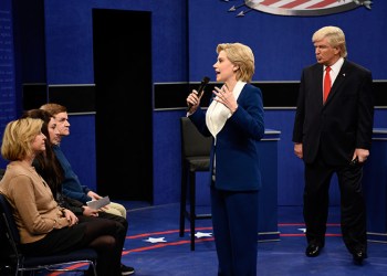 Alec Baldwin and Kate McKinnon portray Trump and Clinton on Saturday Night Live