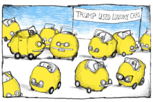 Trump Used Car Lot Cartoon by Mickey Paraskevas