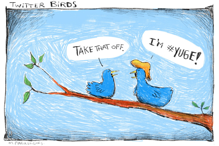 Twitter birds cartoon by Mickey Paraskevas