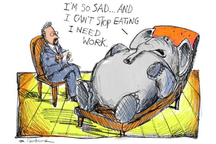 Unemployed elephant cartoon by Mickey Paraskevas
