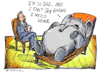 Unemployed elephant cartoon by Mickey Paraskevas