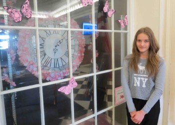 Westhampton Beach Middle School Student Elina Rulchmanova designed the school’s lobby case as part of a school-wide contest.