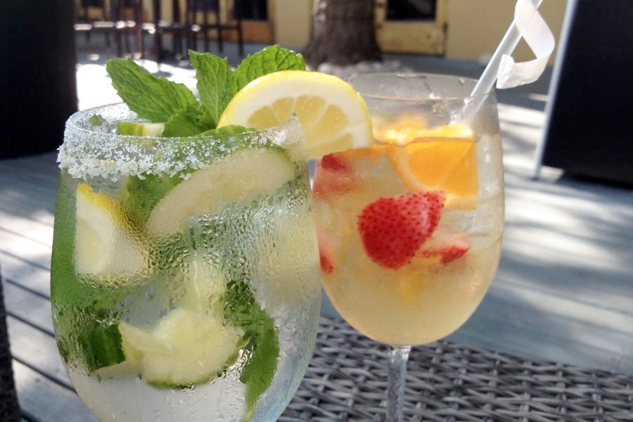 White Sangria with Peaches and Strawberries, and Cucumber Lemon and Mint Southside at Muse