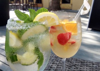 White Sangria with Peaches and Strawberries, and Cucumber Lemon and Mint Southside at Muse