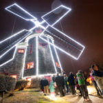 The Stony Brook Southampton Windmill lighted for the holidays.