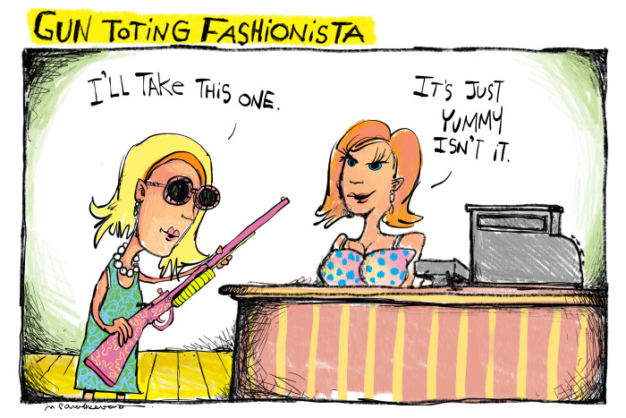 Women with guns cartoon by Mickey Paraskevas