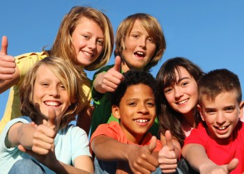 happy kids thumbs up summer camp children