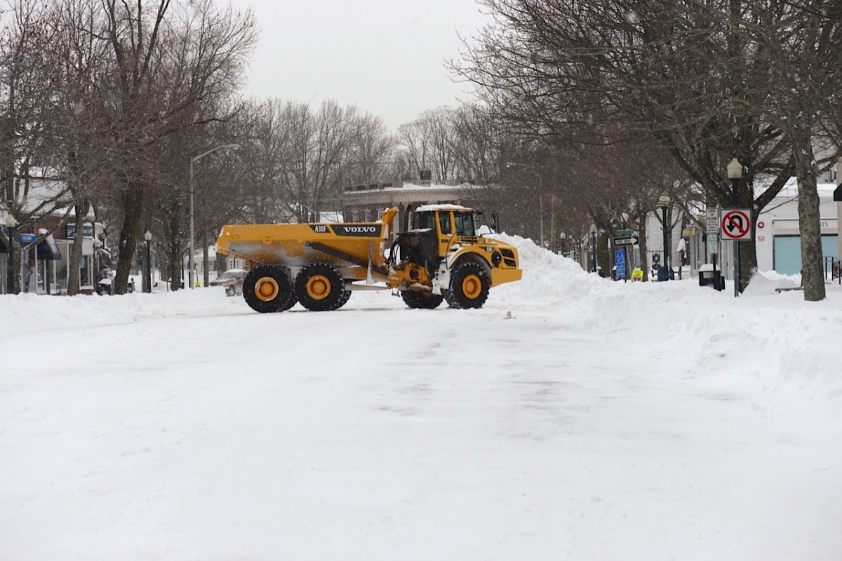 Snow cleanup on Main Street in Southampton Village Tuesday.