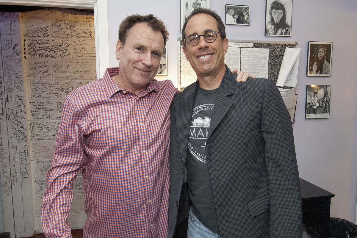 Colin Quinn and Jerry Seinfeld backstage at Bay Street Theater.