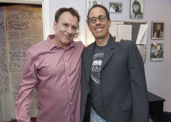 Colin Quinn and Jerry Seinfeld backstage at Bay Street Theater.